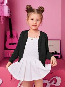 SHEIN 女小童素色前紐扣開襟衫 - 黑色 - 查看 5