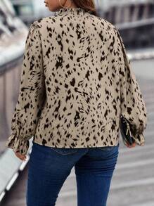 Celure 大碼滿版印花喇叭袖襯衫 - 卡其色 - 查看 2