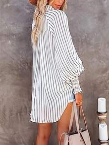 Plus Vertical Striped Batwing Sleeve Blouse
