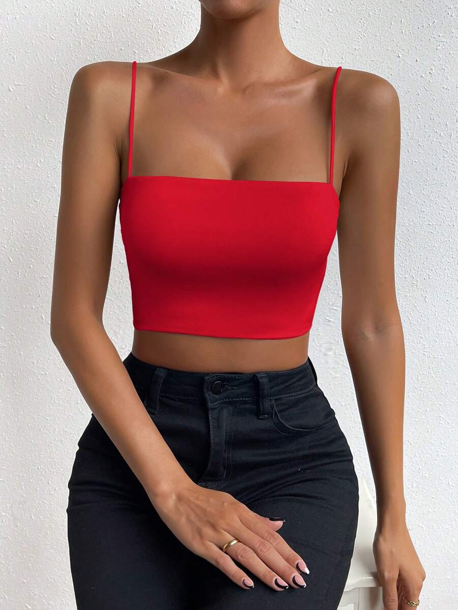 Chiquease Solid Crop Cami Top For New Year Clothes Red Tube Top Halloween, Christmas - Red - View 1