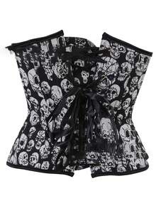 ROMWE Goth 1pc Women Skull Print Corset Belt - Black - View 3
