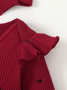 SHEIN Playful Pals Newborn Baby Girl Plants Print Ruffle Trim Bodysuit & Pants & Headband