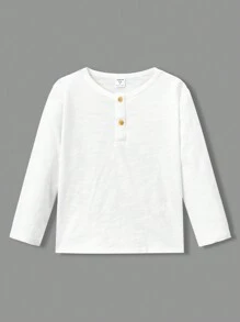 SHEIN 年輕男孩休閒針織半扣實色T卹，3入組季度扣領上衣 - 藍白色 - 查看 11