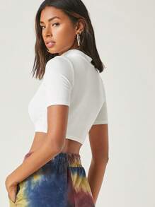 SHEIN BASICS Mock-neck Crop Solid Tee