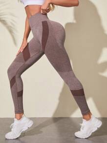 Easithlete Seamless Wide Waistband Sports Leggings - Champagne - View 2