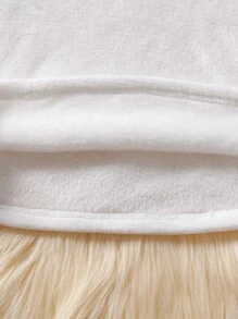 SHEIN Young Girl Casual Embroidered Letter Pattern Flannel Belted Long Sleeve Thickened Sweatshirt Dress, Suitable For Vacation & Back To School, Autumn - White - View 4