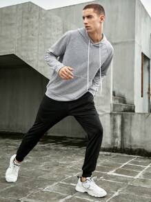 Manfinity Sport Corelite Men 1pc Raglan Sleeve Drawstring Sports Hoodie & 1pc Sweatpants, Athletic Suit, Tracksuit Workout Set Gym Set Workout Set - Grey - View 5