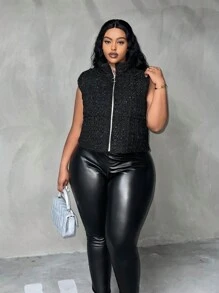 Slaydiva Plus Zip Up Crop Vest Padded Coat
