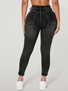 SHEIN PETITE Damjeans Förtjockad Denim - Svart - Visa 2