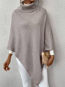 SHEIN Essnce Áo len cổ lọ có viền bất đối xứng - Màu Khaki - Xem 5
