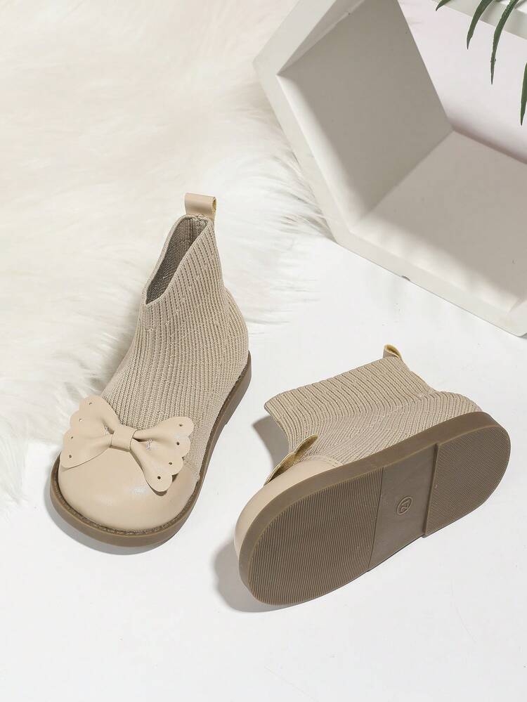 Girls Autumn/Winter New British Style Fashionable Bowknot Woolen Socks Boots, Outdoor Snow Boots For Toddlers, Warm And Boots