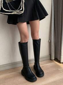 RALSWNAY Fall/Winter 2025 Ideal With Sweater,Women's Outdoor Plain Round Toe All-Match Long Soft Breathable Fashion Boots Go With Black Dress - Black - View 5