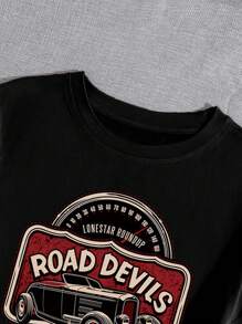 SHEIN Essnce Camiseta con estampado de coche y letra - Negro - Ver 3