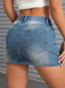 SHEIN ICON Drop Waist Denim Skirt