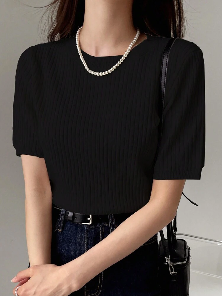 Solid Ribbed Knit Top