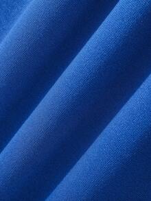 SHEIN LUNE Đồ họa Chữ cái Túi kangaroo Dây rút Lót nhiệt Hoodie - Màu xanh lam - Xem 4