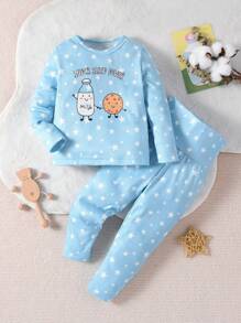 Baby Boy Cartoon & Slogan Graphic Snug Fit PJ Set - Baby Blue - View 1