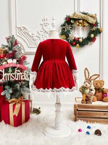 SHEIN Baby Girl Contrast Lace Velvet Dress