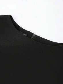 HOMEYEE Chất rắn Xù Viền mép Váy bodycon - màu đen - Xem 4