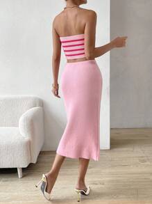 Chiquease Striped Pattern Tube Knit Top & Knit Skirt - Multicolor - View 2