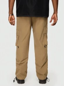 ROMWE MEN Street Life Guys Letter Patched Detail Flap Pocket Side Drawstring Waist Cargo Pants - Khaki - View 3