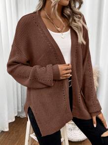 Easowa Drop Shoulder Casual Design Cardigan,Long Sleeve Tops,Knitted Sweater In Fall/Winter