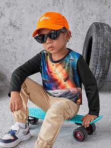 SHEIN Explorewe Young Boy Space Print Tee - Black - View 3