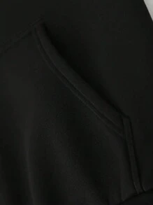 Men Letter Graphic Kangaroo Pocket Drawstring Hoodie - Black - View 6