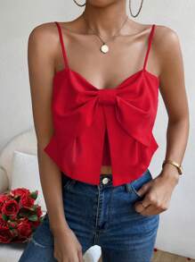 Chiquease Big Bow Front Shirred Back Cami Top - Red - View 4