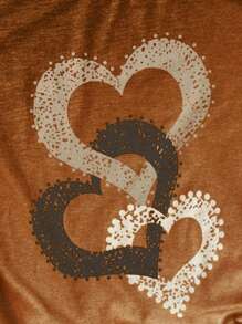 SHEIN LUNE 愛心圖案漸層T恤 - 棕色 - 查看 4