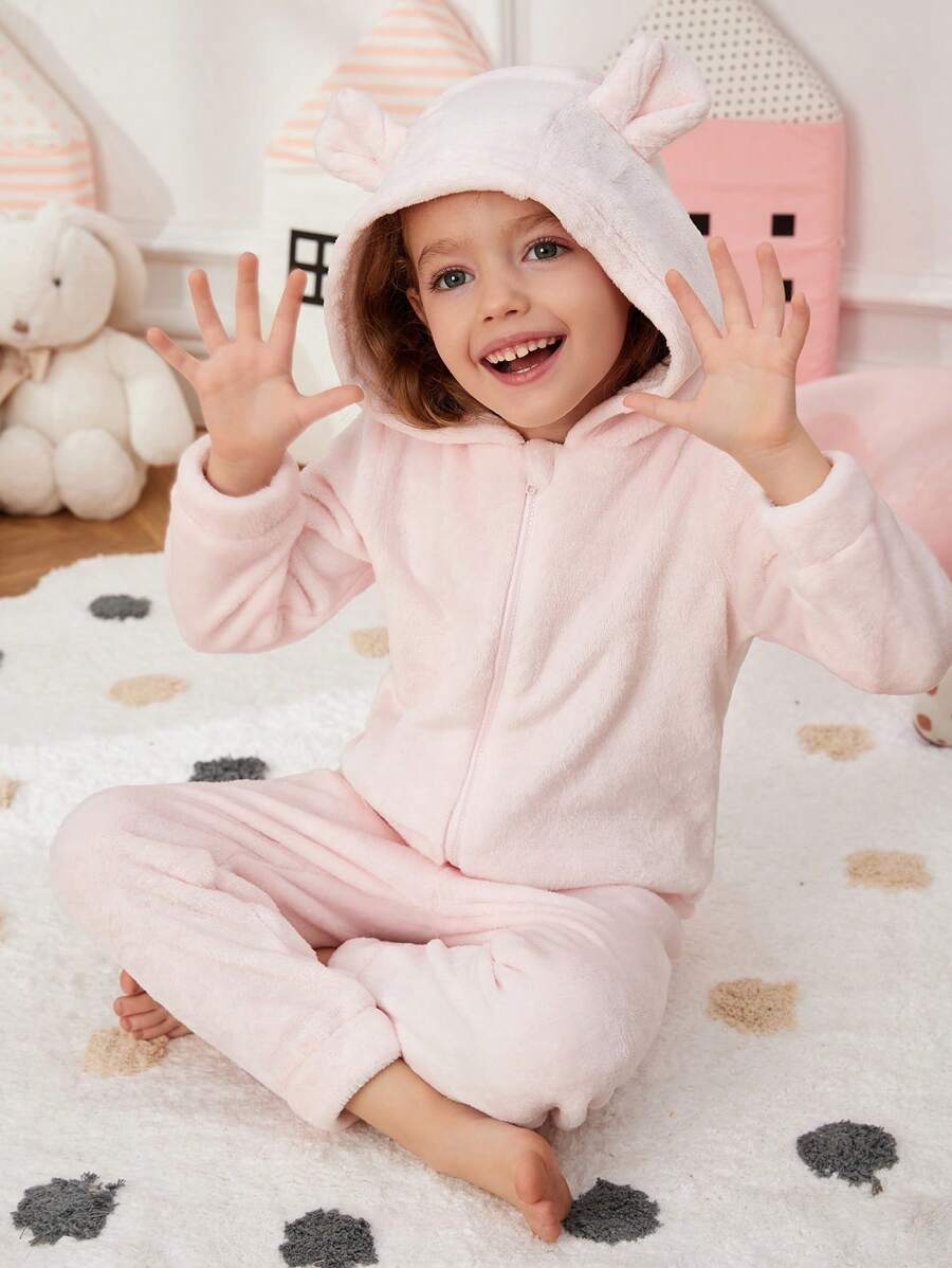 Girls' Flannel Flame Retardant Homewear Set - Baby Pink - View 1