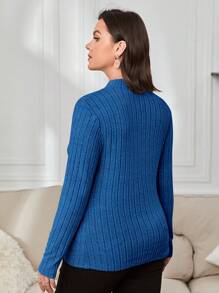 SHEIN Essnce Talla grande Camiseta de cuello alto tejido de canalé - azul real - Ver 2