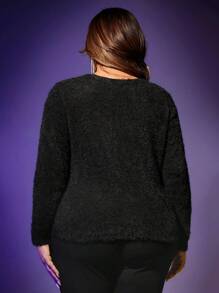 SHEIN SXY Plus Twist Front Cut Out Front Fluffy Knit Sweater - Black - View 2
