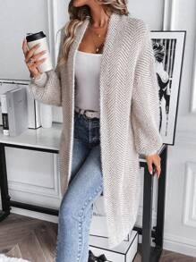 EMERY ROSE Fashionable Casual Versatile Loose Faux Fur Textured Cardigan Sweater For Women, Autumn/Winter - Khaki - View 5