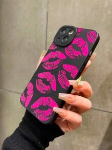 Lip Print Shockproof Silicone Phone Case Compatible With Iphone - Hot Pink - View 2