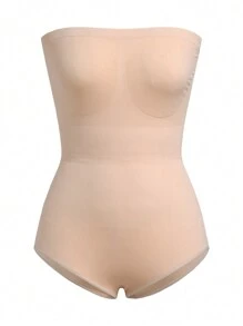 SHAPORA Solid Tube Shapewear Bodysuit - Beige - View 3