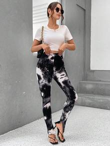 SHEIN Essnce Nhuộm buộc Viền chia cắt Xà cạp - màu đen - Xem 5