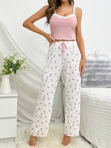 CottageSlumber CottageSlumber Lace Trim Cami Top & Floral Print Pants PJ Set / Pajama Set Bridal Lingerie