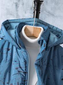 Tween Boy Marble Print Hooded Padded Coat Without Sweater - Grey - View 3