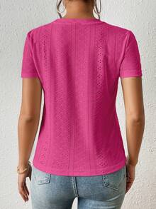 SHEIN Frenchy Camiseta unicolor con bordado con ojal - Rosa - Ver 2