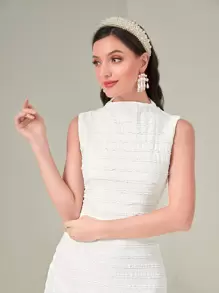 Modelyn 纯色立领无袖 A 字形连衣裙 长款女士装 长款晚礼服 - 白色 - 查看 5
