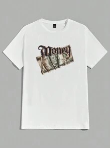 Manfinity VCAY Hombres Camiseta con estampado de letra y figura - Blanco - Ver 1