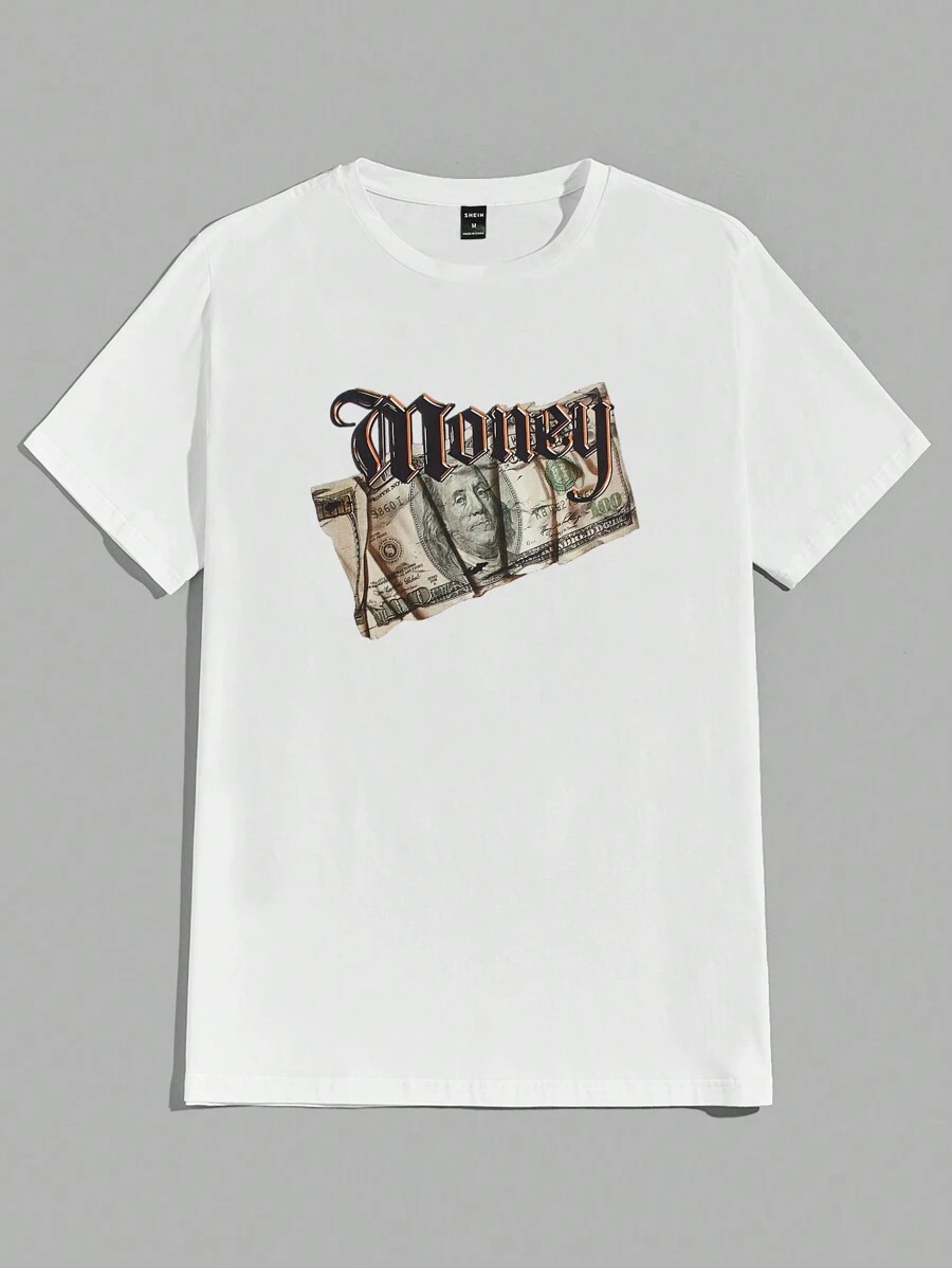 Manfinity VCAY Hombres Camiseta con estampado de letra y figura - Blanco - Ver 1