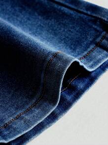 SHEIN Quần jeans ống loe cạp chun co giãn, màu xanh đậm, phong cách vintage boho cho bé gái tuổi teen, có túi phẳng, thích hợp mặc hàng ngày. - Rửa tối - Xem 3