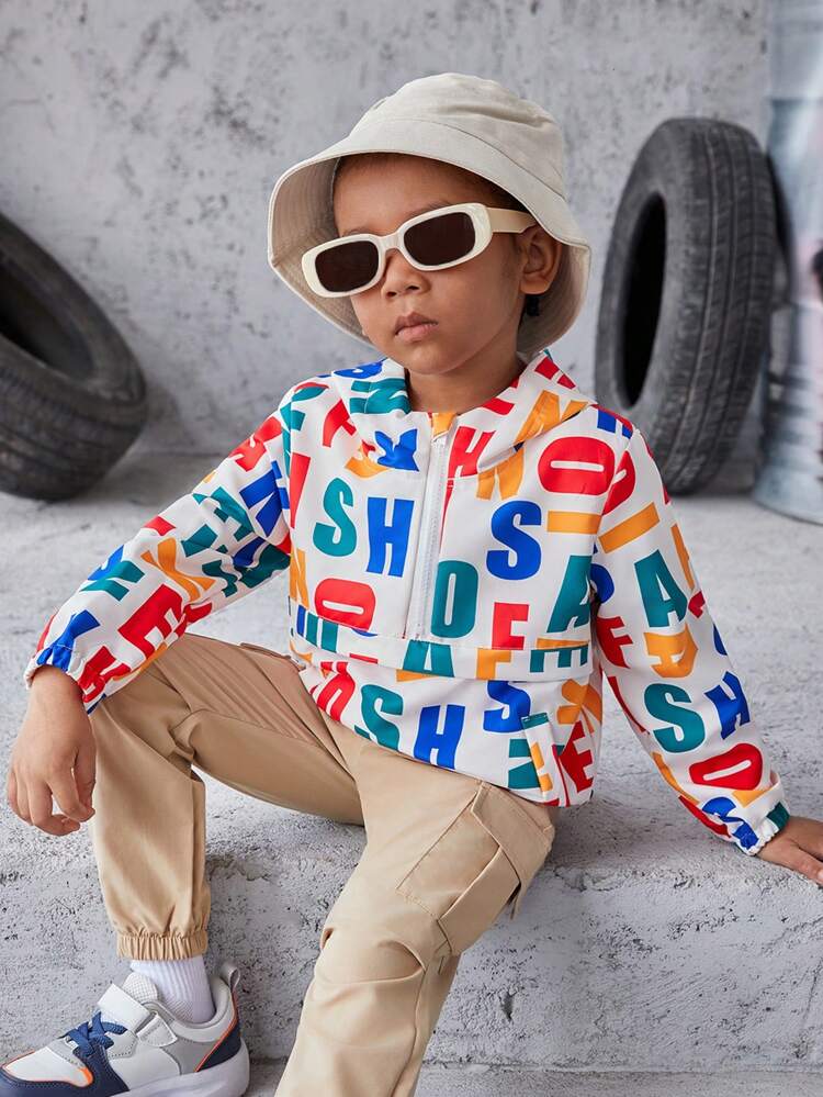 Young Boy Letter Graphic Hooded Jacket