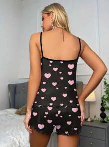 Heart Print Lettuce Trim PJ Set / Pajama Set