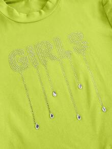 SHEIN ICON 水鑽字母圖案短款T恤 - 黃色 - 查看 4