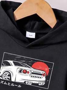 Boys Car Print Hoodie & Sweatpants - Black - View 6