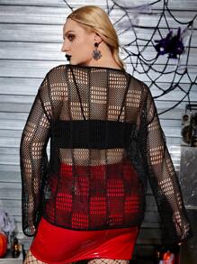 SHEIN EZwear Plus Hollow Out Drop Shoulder Top Without Tube Top - Black - View 2