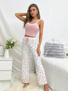 CottageSlumber CottageSlumber Lace Trim Cami Top & Floral Print Pants PJ Set / Pajama Set Bridal Lingerie